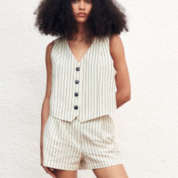 NWOT Zara Striped Linen Tailored Waistcoat Vest - Picture 1 of 9